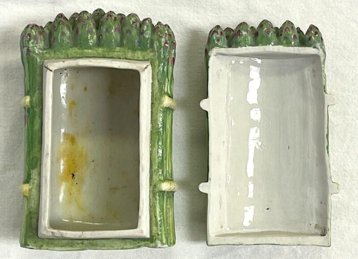 vintage majolica style porcelain trinket box asparagus wrapped with rope 4478