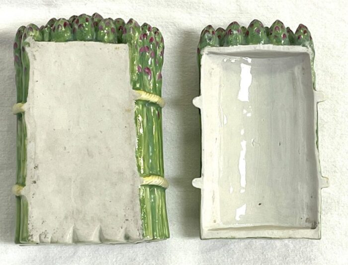 vintage majolica style porcelain trinket box asparagus wrapped with rope 6862