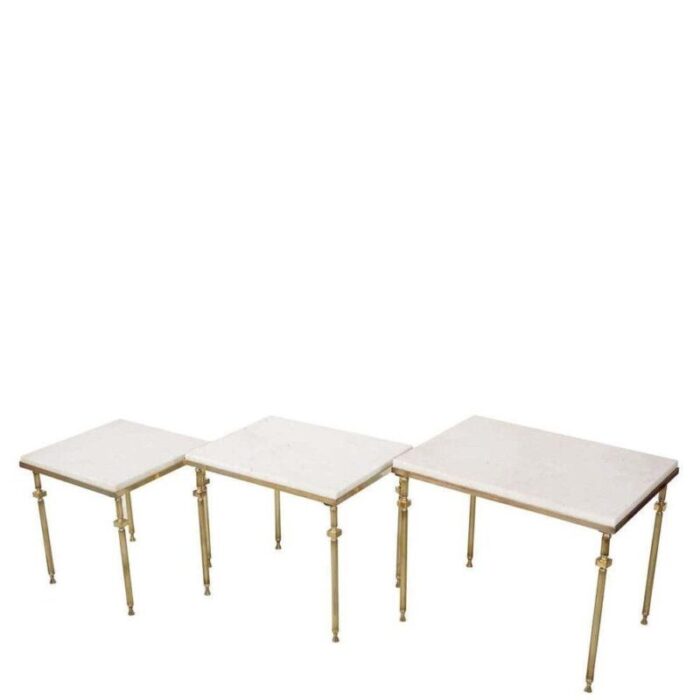 vintage marble and brass nesting tables 1960s set of 3 7457