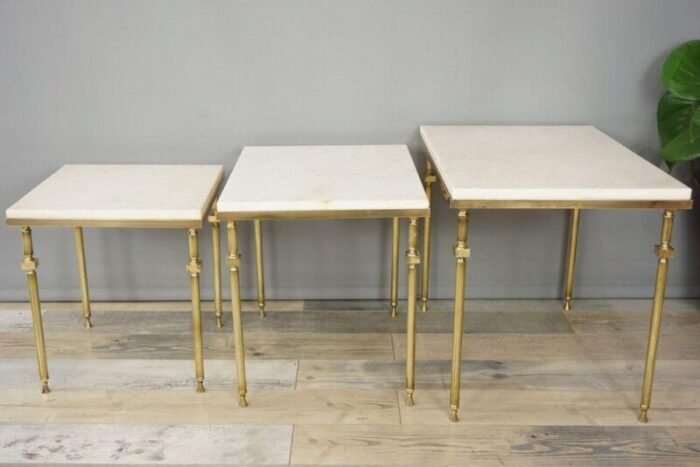 vintage marble and brass nesting tables 1960s set of 3 7672