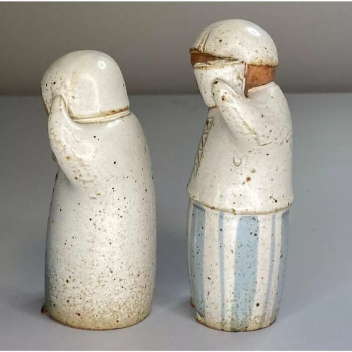 vintage mid century modern japan uctci set of japanese boy and girl stoneware salt pepper shakers 4200