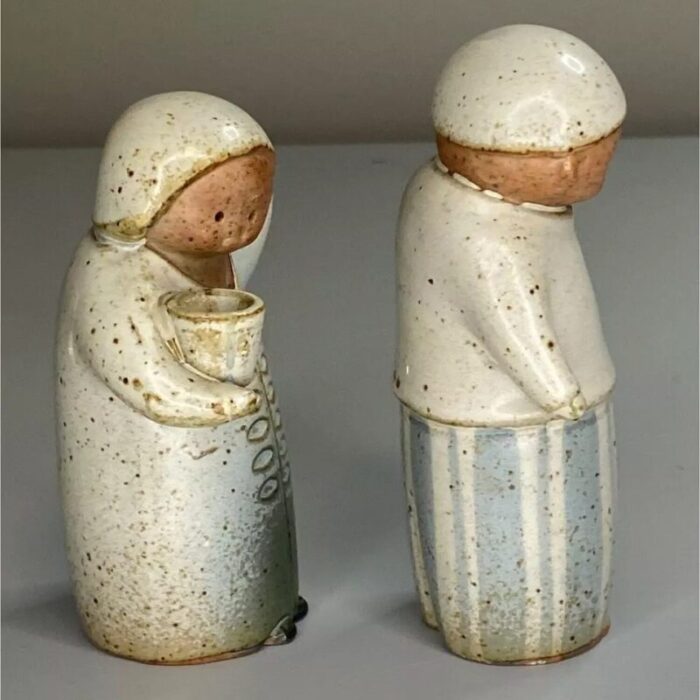 vintage mid century modern japan uctci set of japanese boy and girl stoneware salt pepper shakers 4533