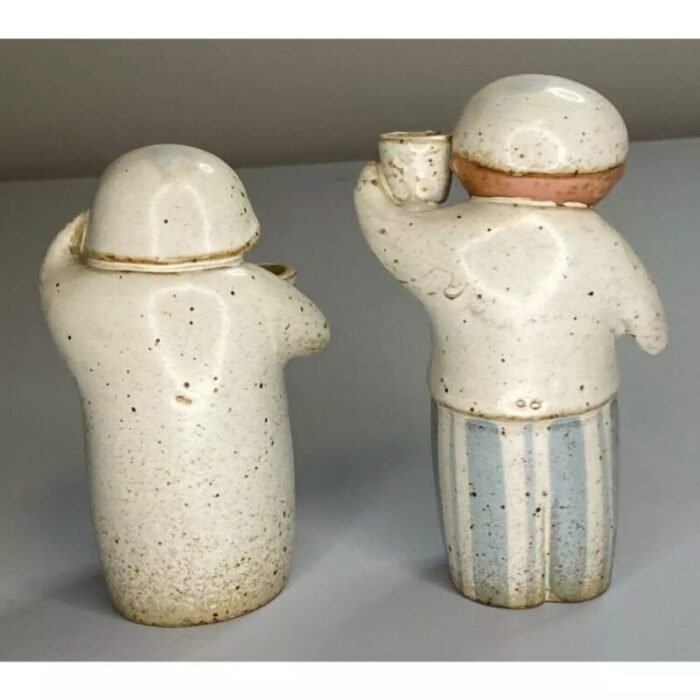 vintage mid century modern japan uctci set of japanese boy and girl stoneware salt pepper shakers 5173