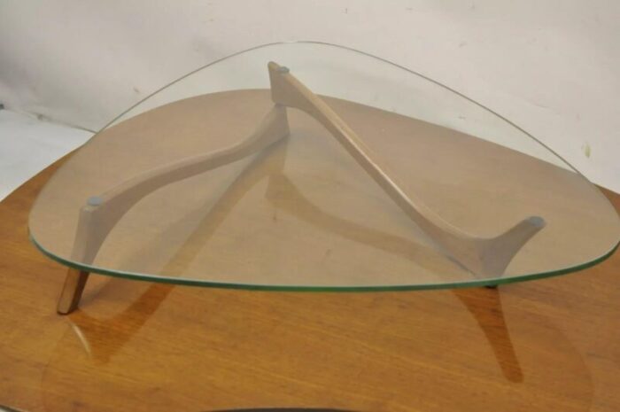 vintage mid century sculpted walnut kagan style floating glass coffee table 0592