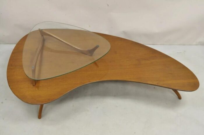 vintage mid century sculpted walnut kagan style floating glass coffee table 6256