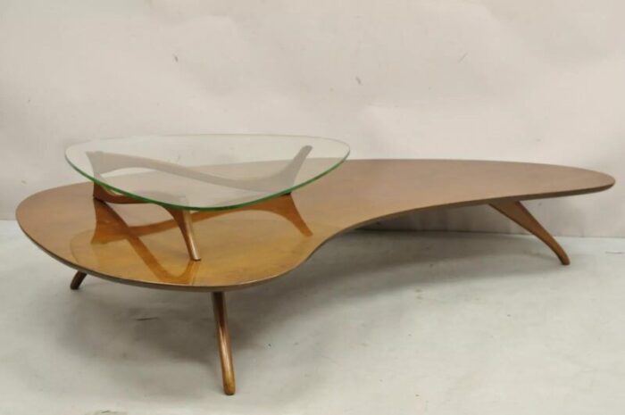 vintage mid century sculpted walnut kagan style floating glass coffee table 6923