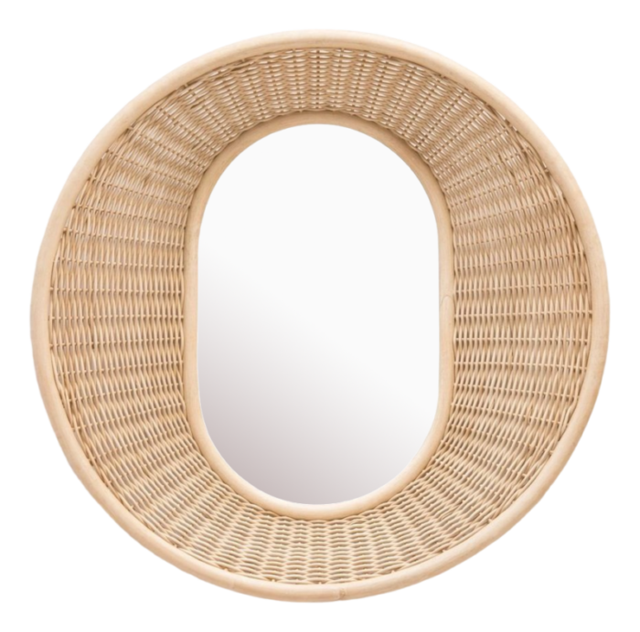 vintage mirror in braided rattan frame 4132