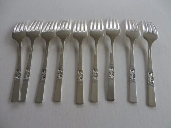 vintage morning star pattern set of 9 saladfish forks oneida community 1948 0825