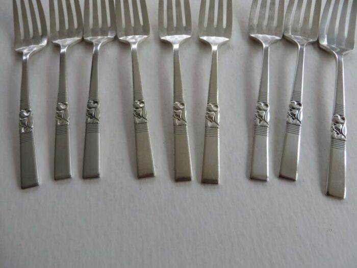 vintage morning star pattern set of 9 saladfish forks oneida community 1948 1814