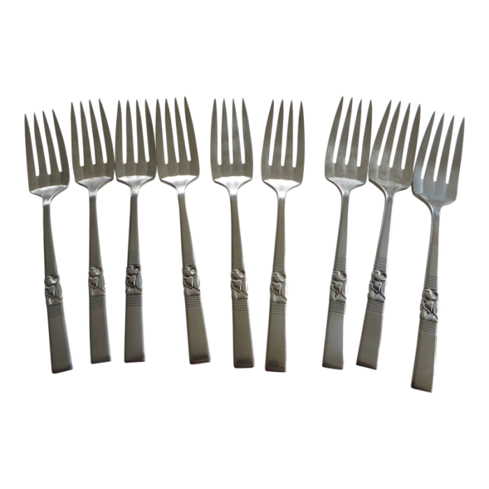 vintage morning star pattern set of 9 saladfish forks oneida community 1948 8442