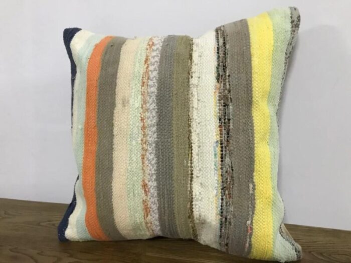 vintage natural stripe cushion cover 1950s 3326