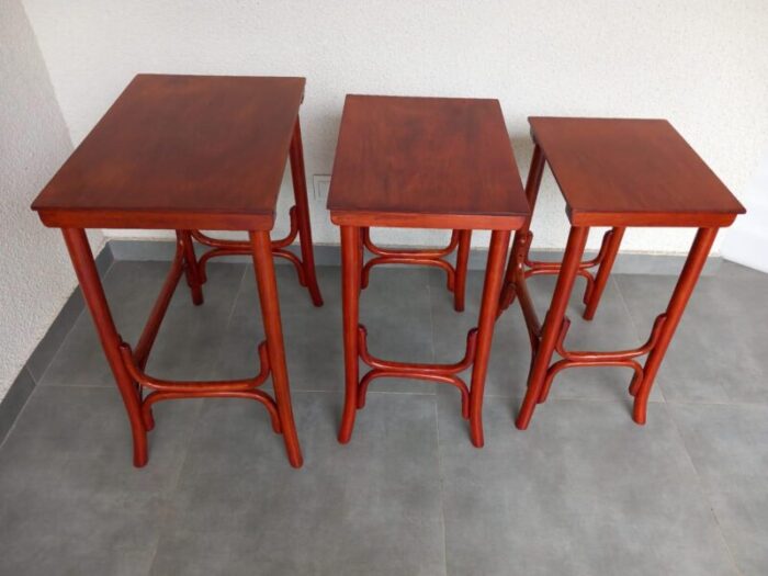 vintage nesting tables by poland krakow 1930s set of 3 5360