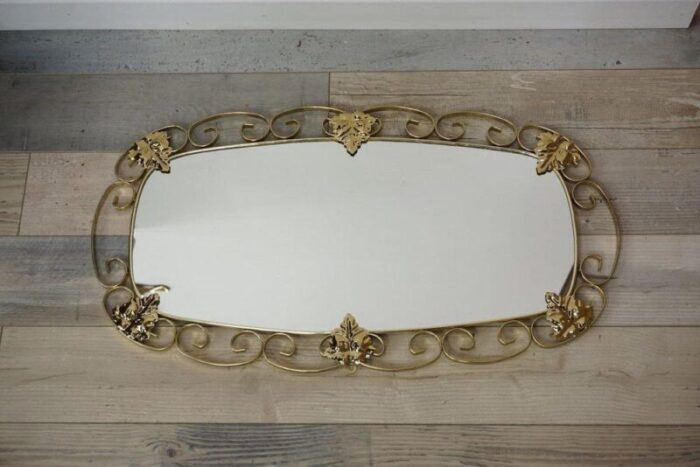 vintage oval mirror in brass 1950s 7734