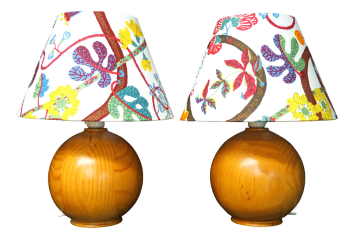 vintage pine table lamps with josef frank shades by svenskt tenn for ikea swedes 1988 set of 2 2141