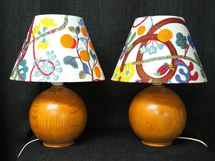 vintage pine table lamps with josef frank shades by svenskt tenn for ikea swedes 1988 set of 2 2420