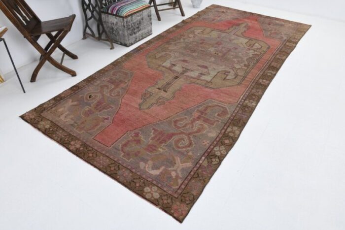 vintage pink and brown wool rug 2