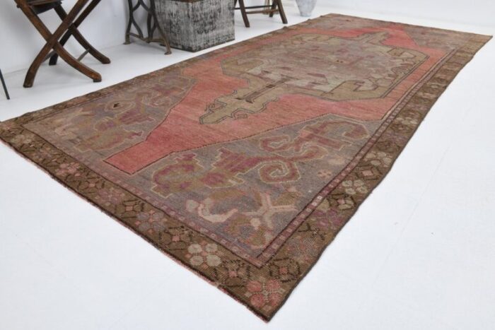 vintage pink and brown wool rug 5