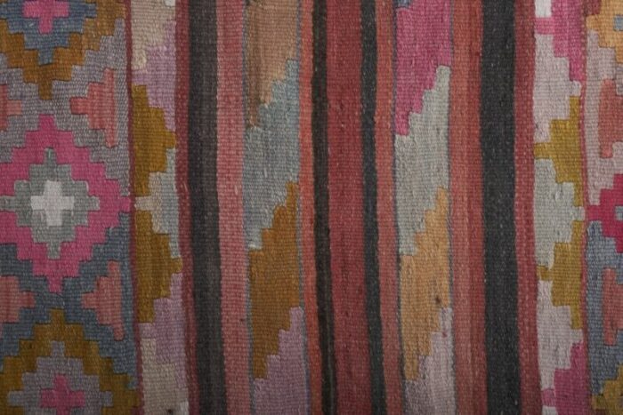 vintage pink orange yellow kilim hallway runner rug 5