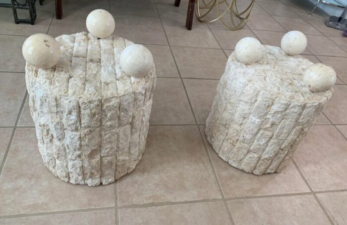 vintage postmodern tessellated geometric round side tables base a pair 5080