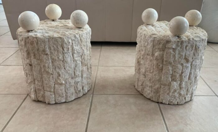 vintage postmodern tessellated geometric round side tables base a pair 6201