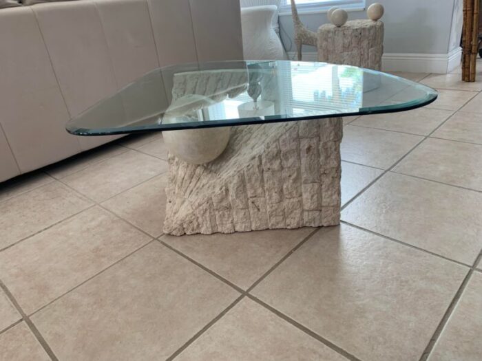 vintage postmodern tessellated stone geometric coffee table 1907