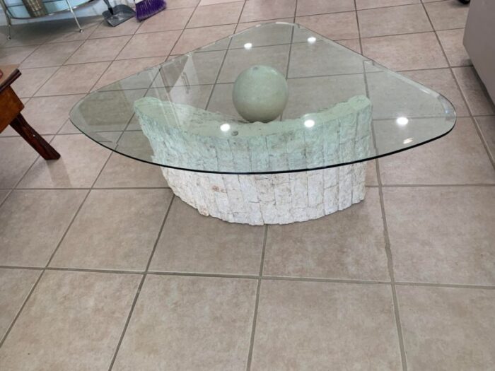 vintage postmodern tessellated stone geometric coffee table 7404