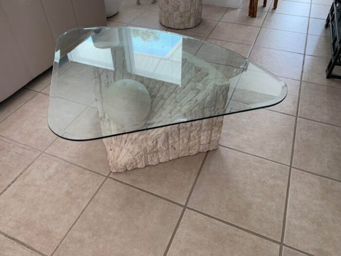 vintage postmodern tessellated stone geometric coffee table 8405