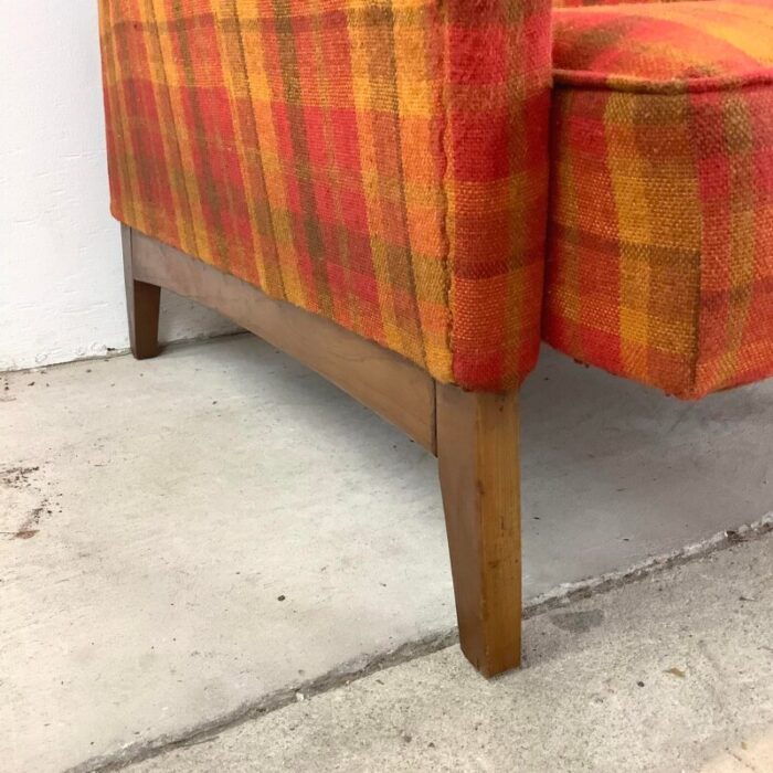 vintage reclining lounge chair in unique checkered fabric mid century modern 0784