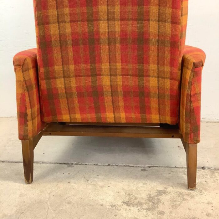 vintage reclining lounge chair in unique checkered fabric mid century modern 2188