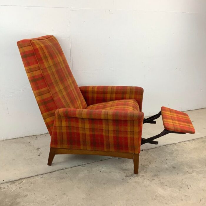 vintage reclining lounge chair in unique checkered fabric mid century modern 4206