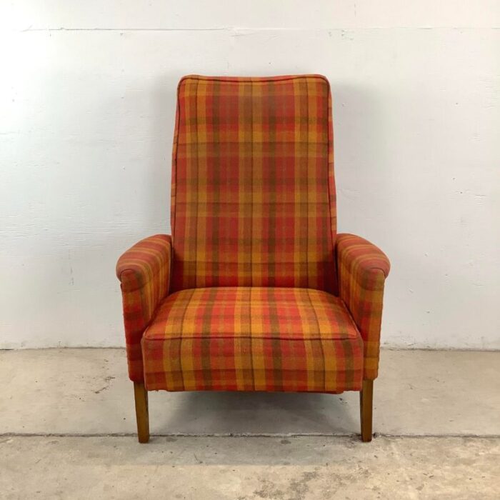 vintage reclining lounge chair in unique checkered fabric mid century modern 5823