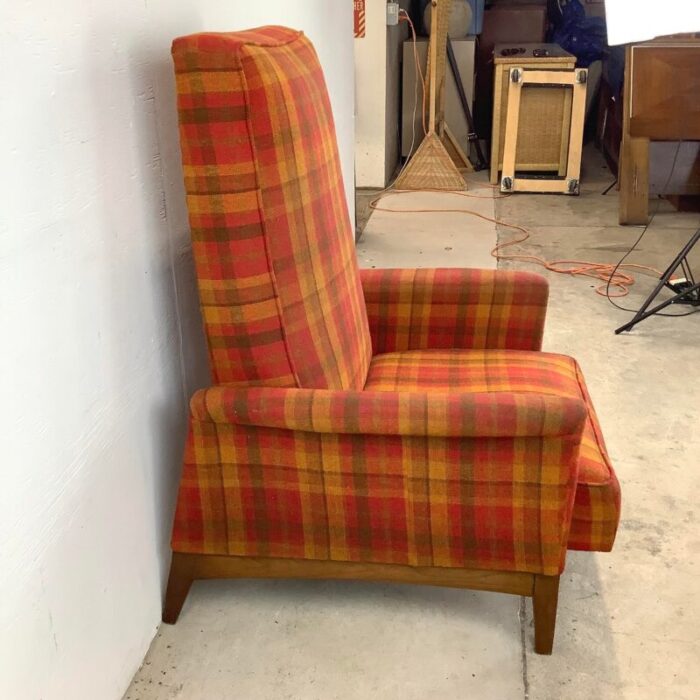 vintage reclining lounge chair in unique checkered fabric mid century modern 6935