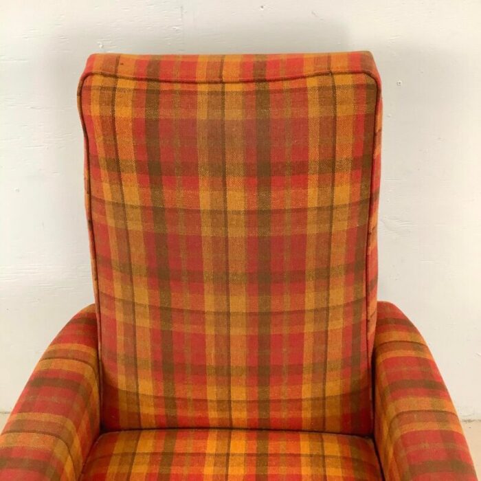 vintage reclining lounge chair in unique checkered fabric mid century modern 7452