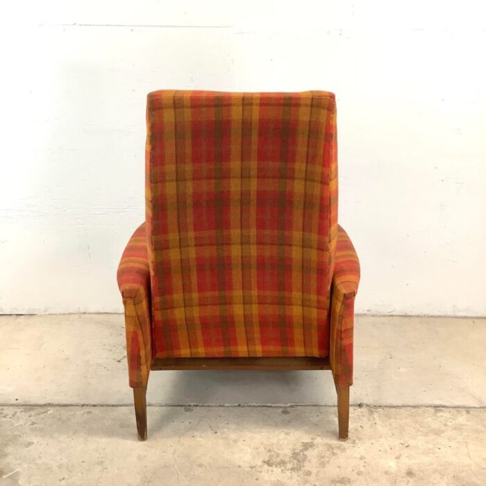 vintage reclining lounge chair in unique checkered fabric mid century modern 7544