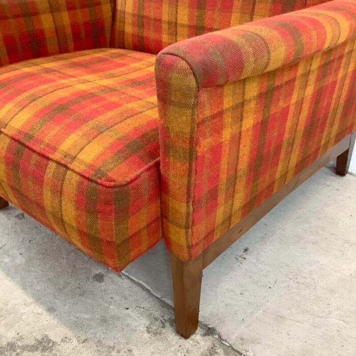 vintage reclining lounge chair in unique checkered fabric mid century modern 7608