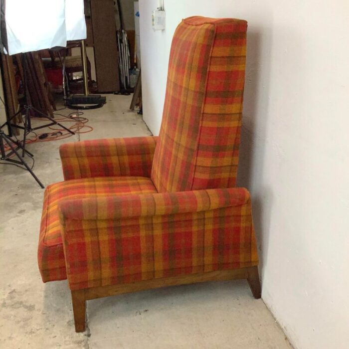 vintage reclining lounge chair in unique checkered fabric mid century modern 8167