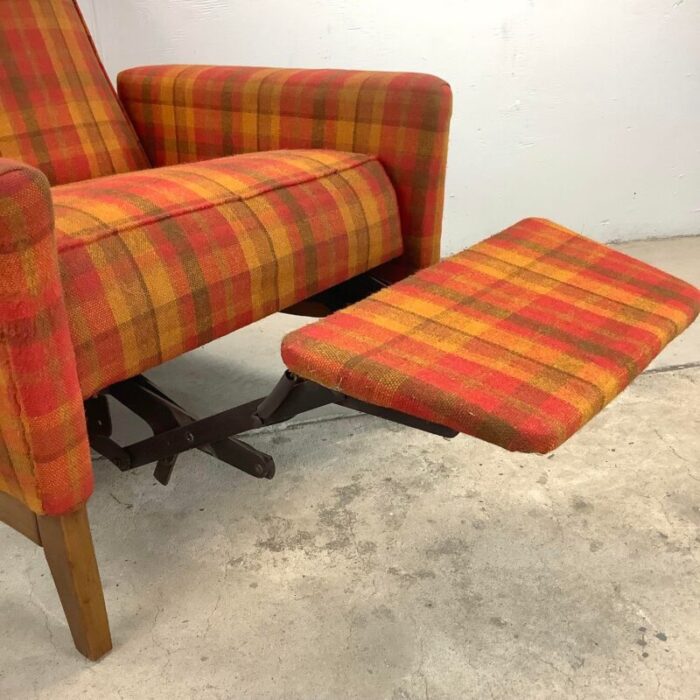 vintage reclining lounge chair in unique checkered fabric mid century modern 8539