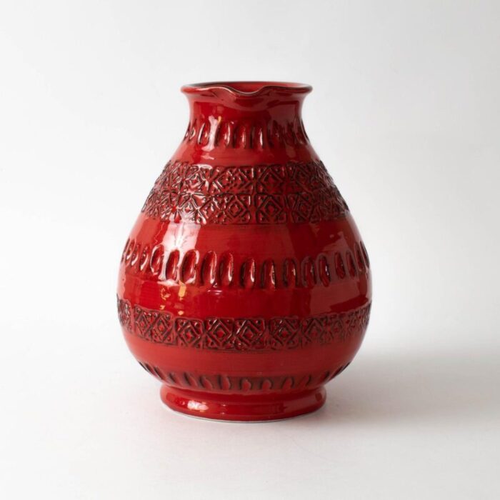 vintage rimini red ceramic jug from ceramiche minerva 1970s 4