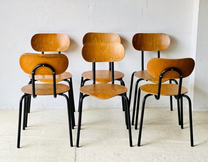 vintage school chairs by kovona 1983 set of 6 0035