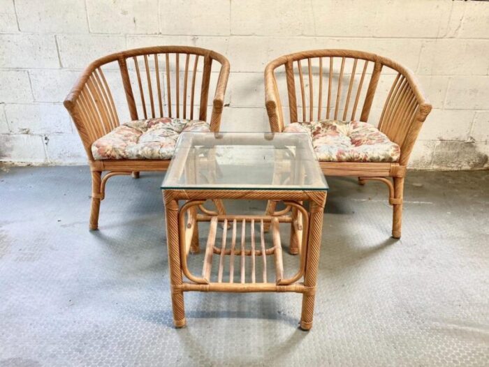 vintage set rattan chairs and matching table 7615