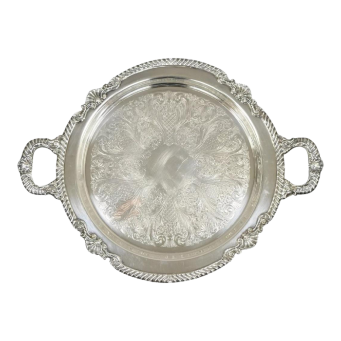 vintage sheffield victorian style silver plated round twin handle platter tray 1450