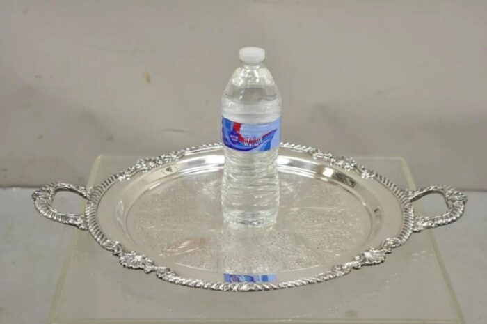 vintage sheffield victorian style silver plated round twin handle platter tray 3435