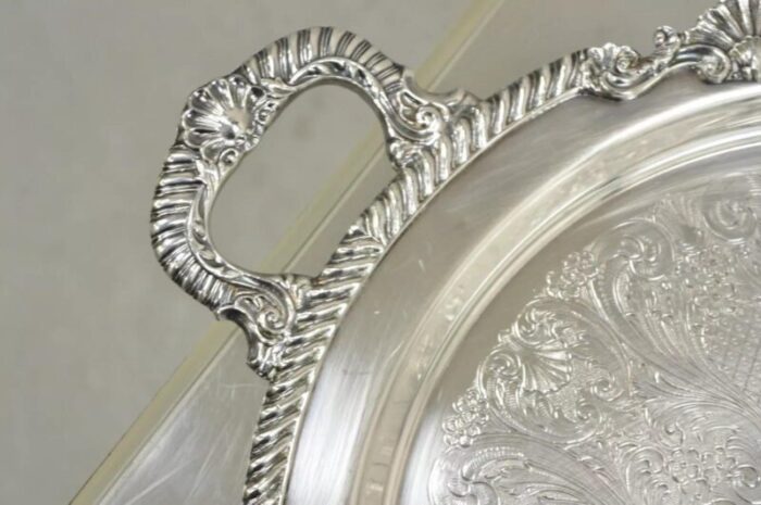 vintage sheffield victorian style silver plated round twin handle platter tray 4512