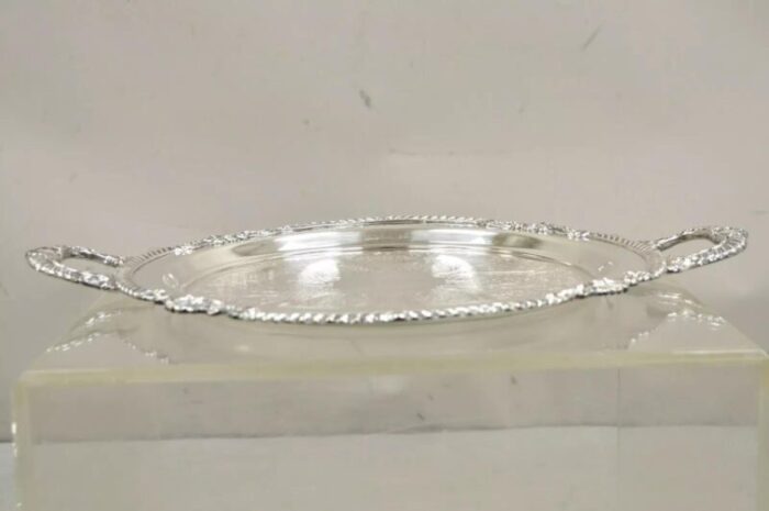 vintage sheffield victorian style silver plated round twin handle platter tray 9886