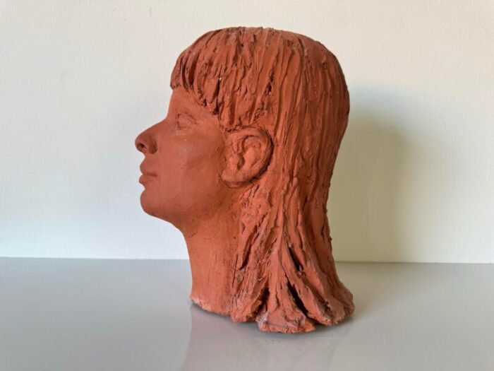 vintage terracotta sculpture bust of a young girl 0199