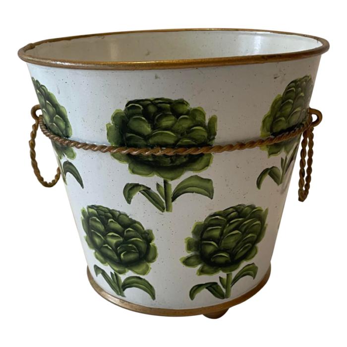 vintage tole cachepot with hand painted artichokes 4057