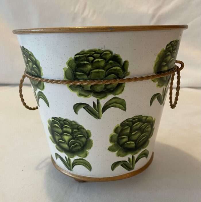 vintage tole cachepot with hand painted artichokes 5809