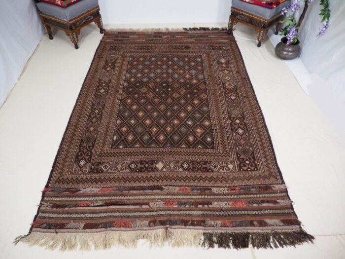 vintage tribal nomadic belotsch sumakh kilim rug afghanistan 1940s 5