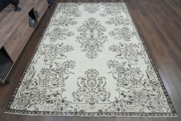 vintage turkish beige floral area rug 1