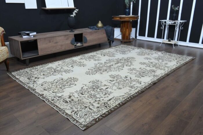 vintage turkish beige floral area rug 2